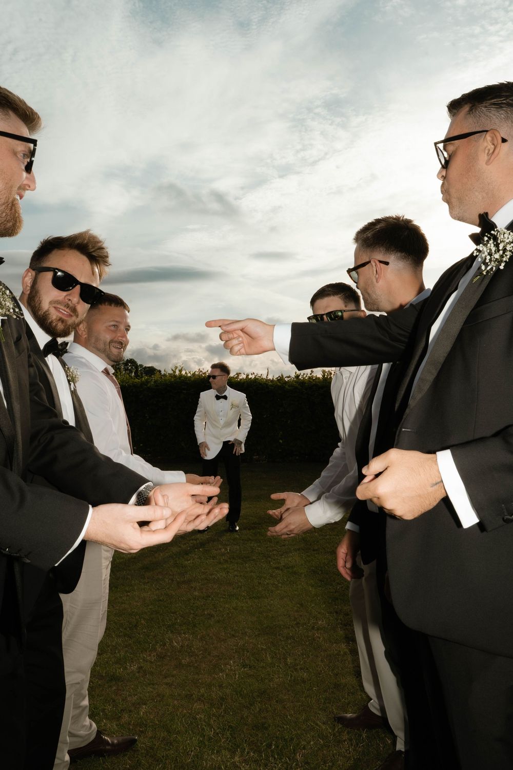 groom and groomsmen flash photography pic at Primrose Hill farm Wedding- Photo by Primrose Hill Farm Wedding Photographer, Olivia J Morgan P