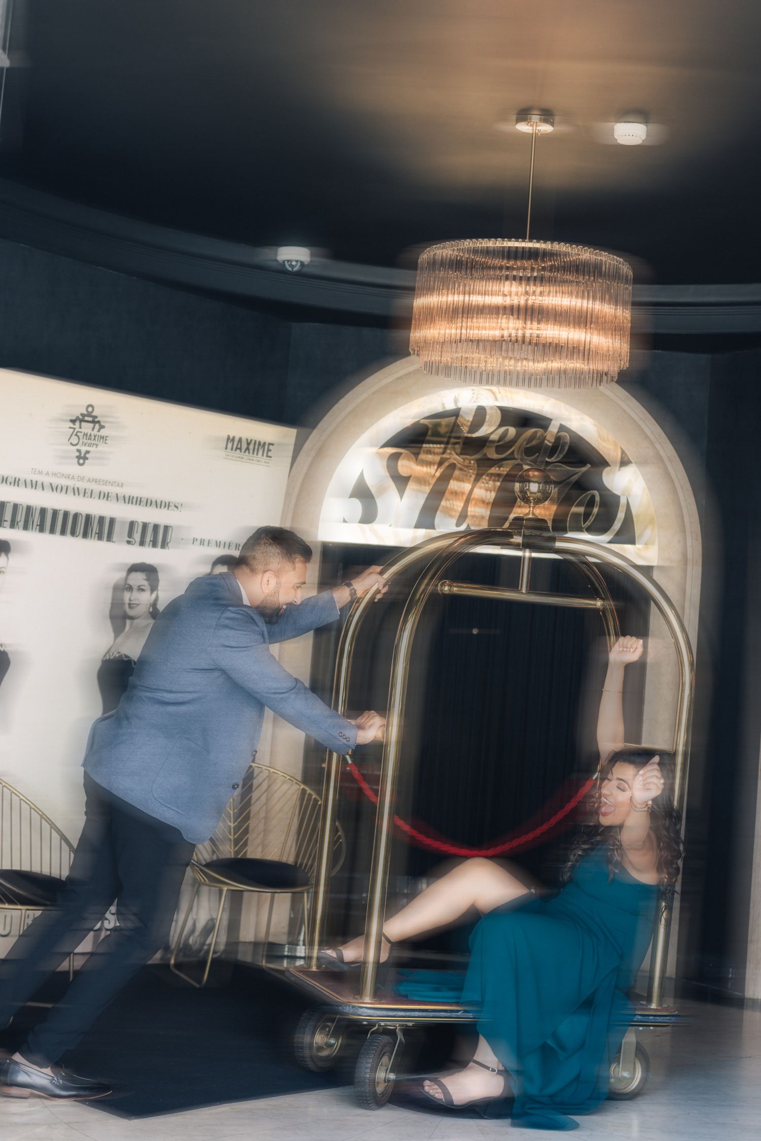 Portugal wedding photographer captures engagement photoshoot at Maxime Hotel Lisbon, with cinematic & editorial photo style