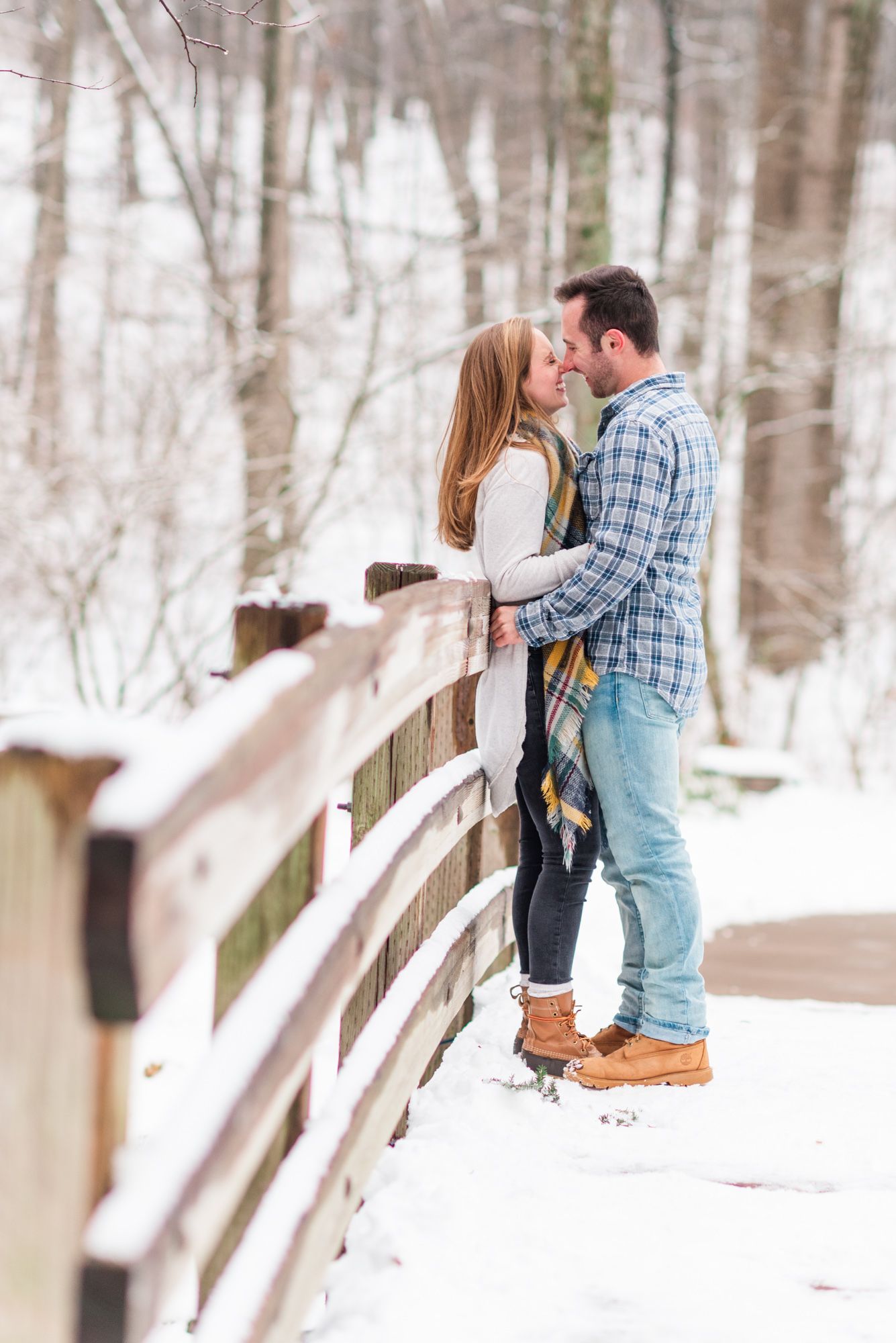 Winter and snow couple engagement in Harrisonburg Virginia