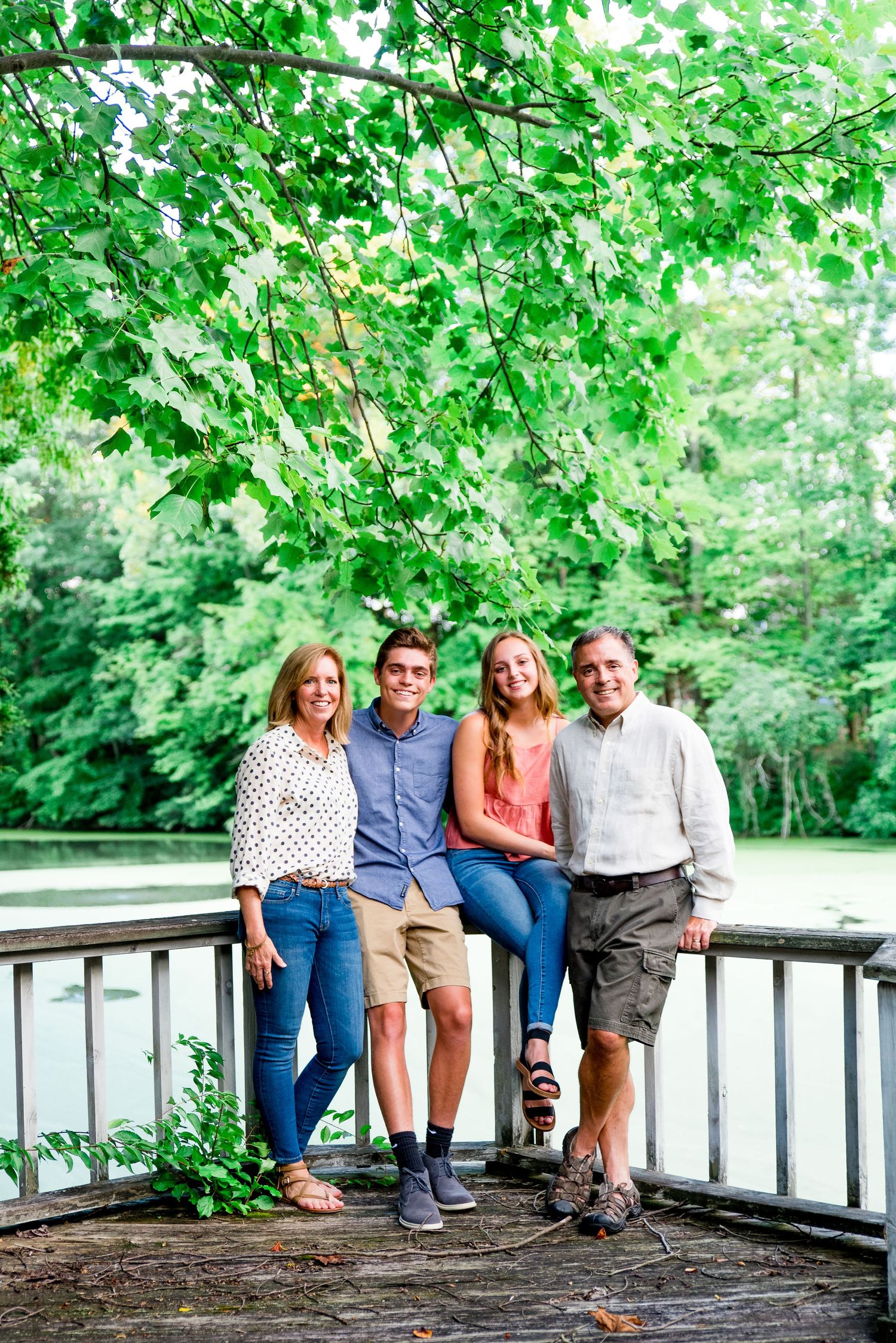 family, smiling, balcony, pond, summer, Cincinnati OH