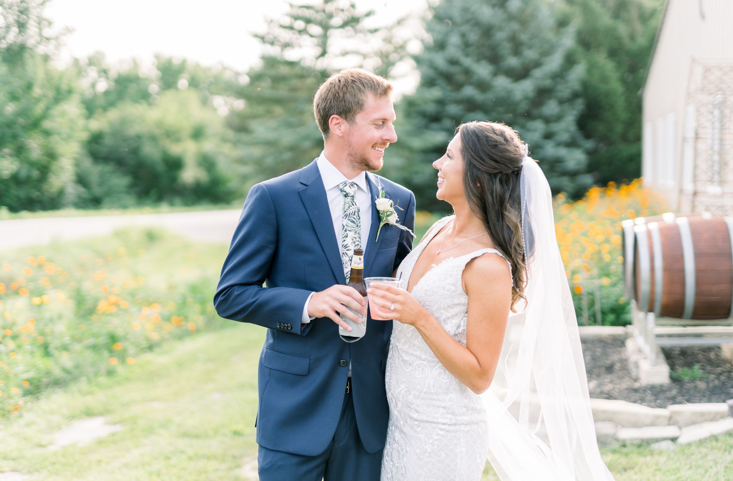 Vineyard photos with white willow events at Prairie Moon Winery wedding in Ames, Iowa