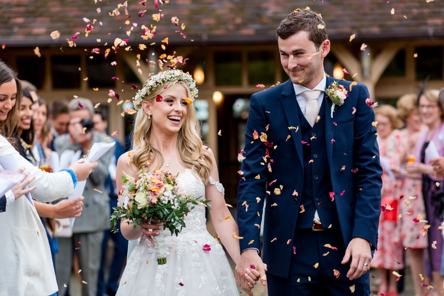 rose petal confetti, Rivervale Barn Hampshire