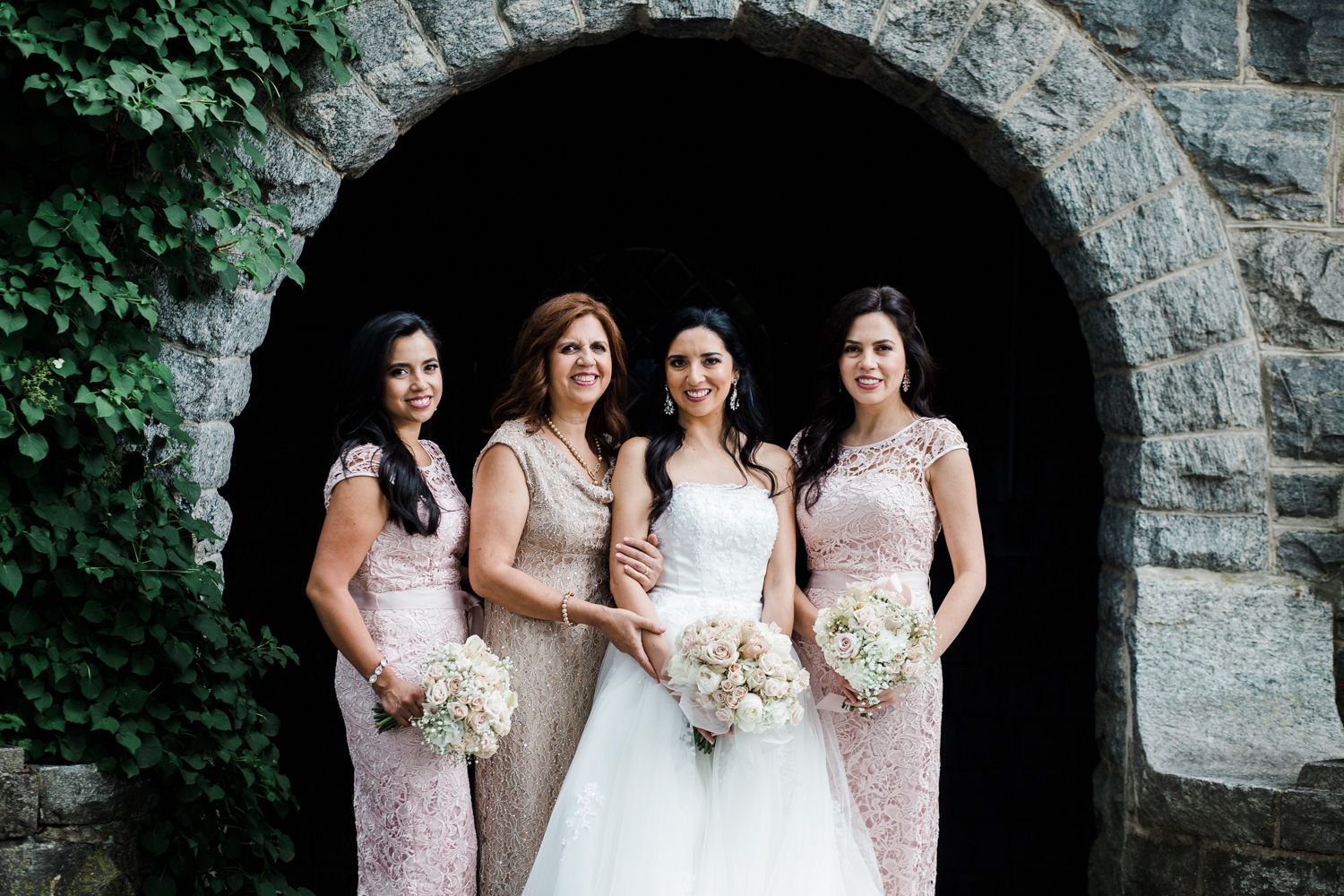 Portrait of a Hudson Valley bride, her bridesmaids and mother