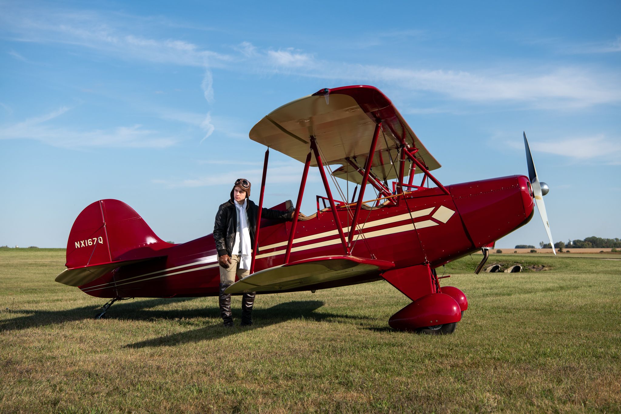 High School Senior Guy Poses with Airplane, the Hatz Classic
