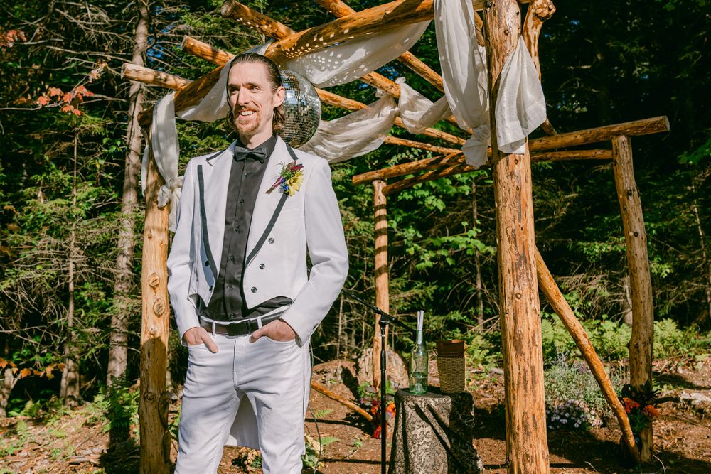 Punk Rock Groom waiting for Bride on wedding day