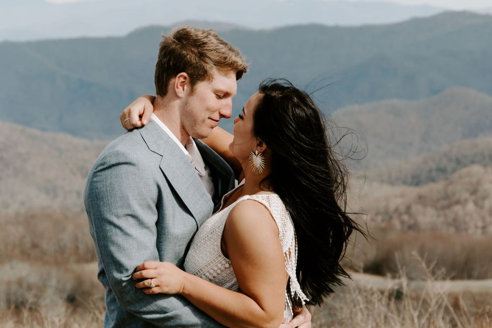 couple looking at each other during their full day north Carolina elopement