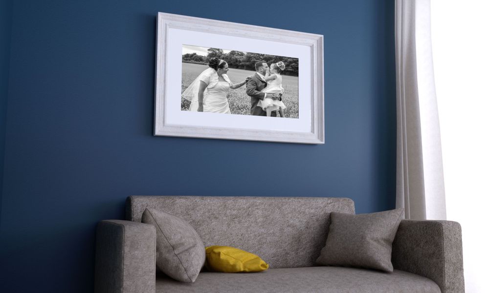 framed wedding print wall mounted in a living room by stuart morris photography