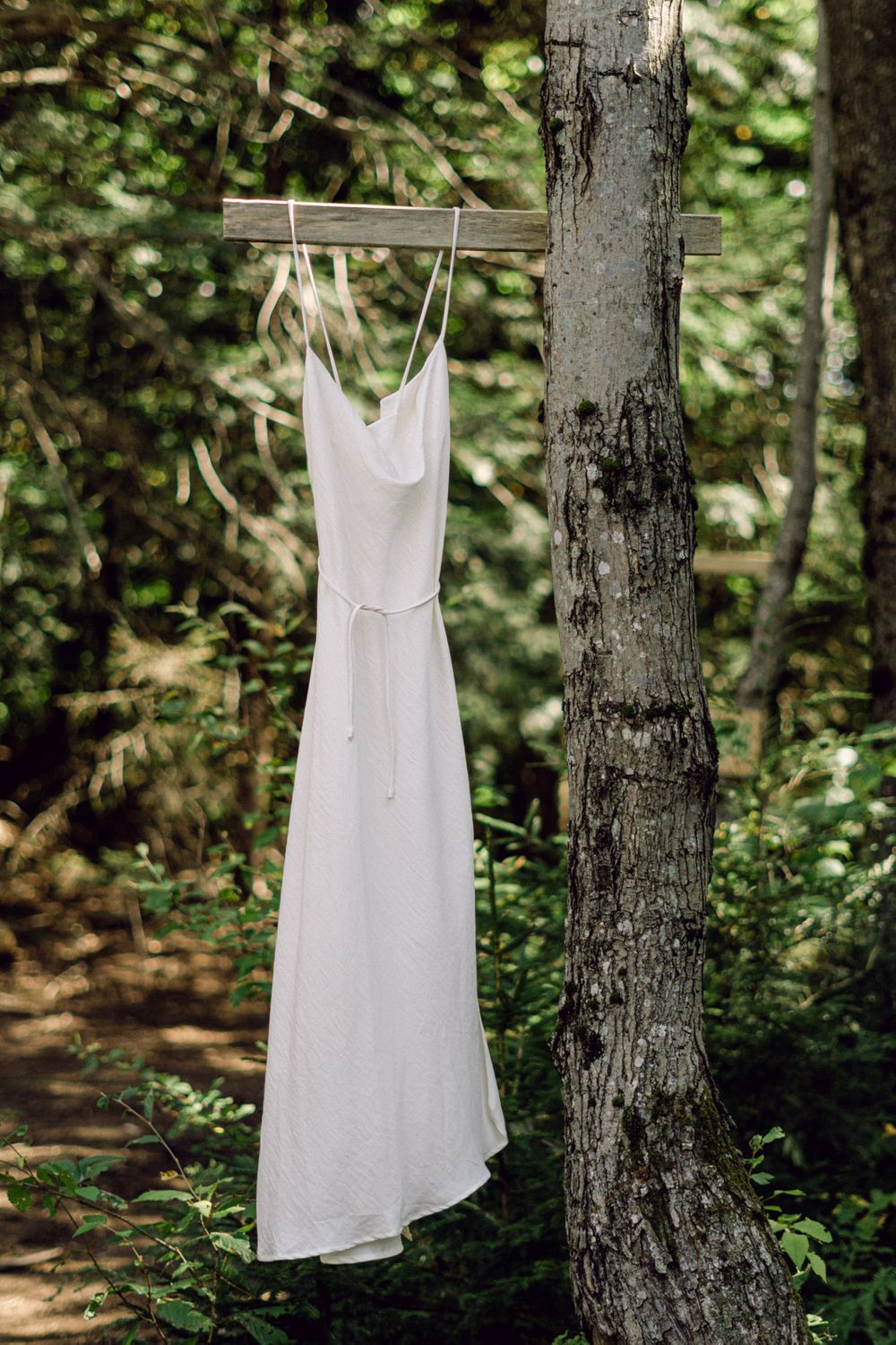 Wedding Dress Hanging in Forest