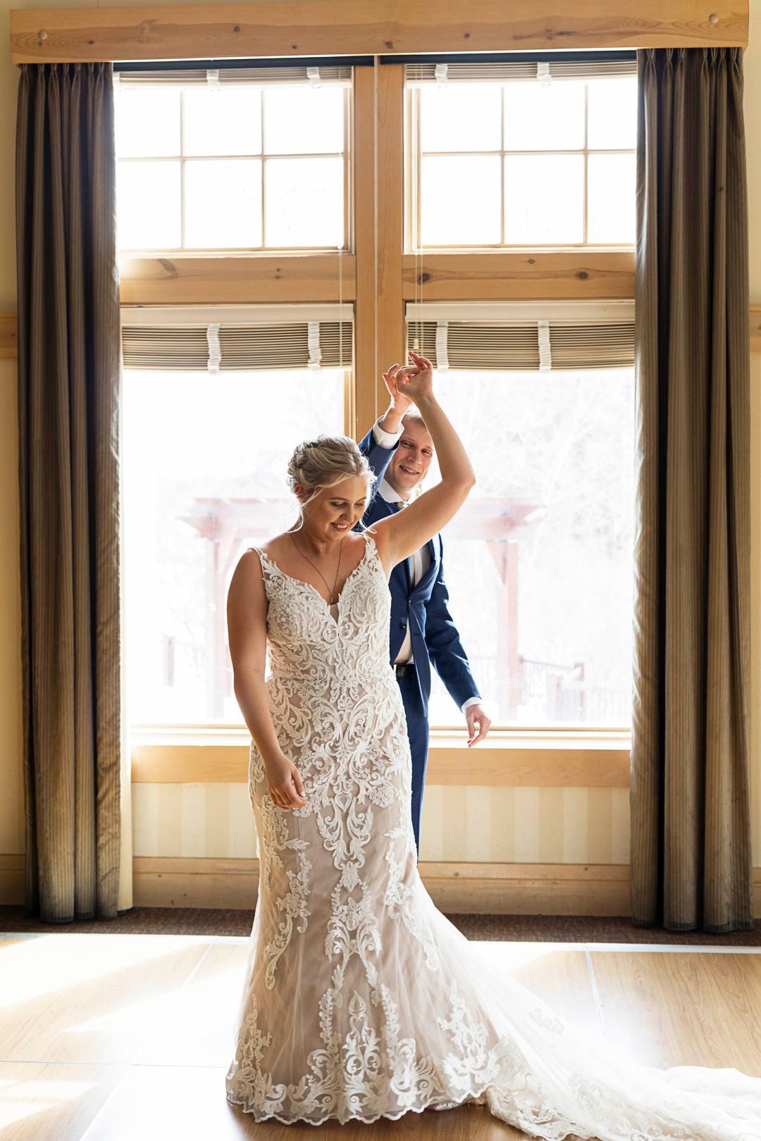 Bunker Hill Event Center Bride and Groom First Look Turn in Circle
