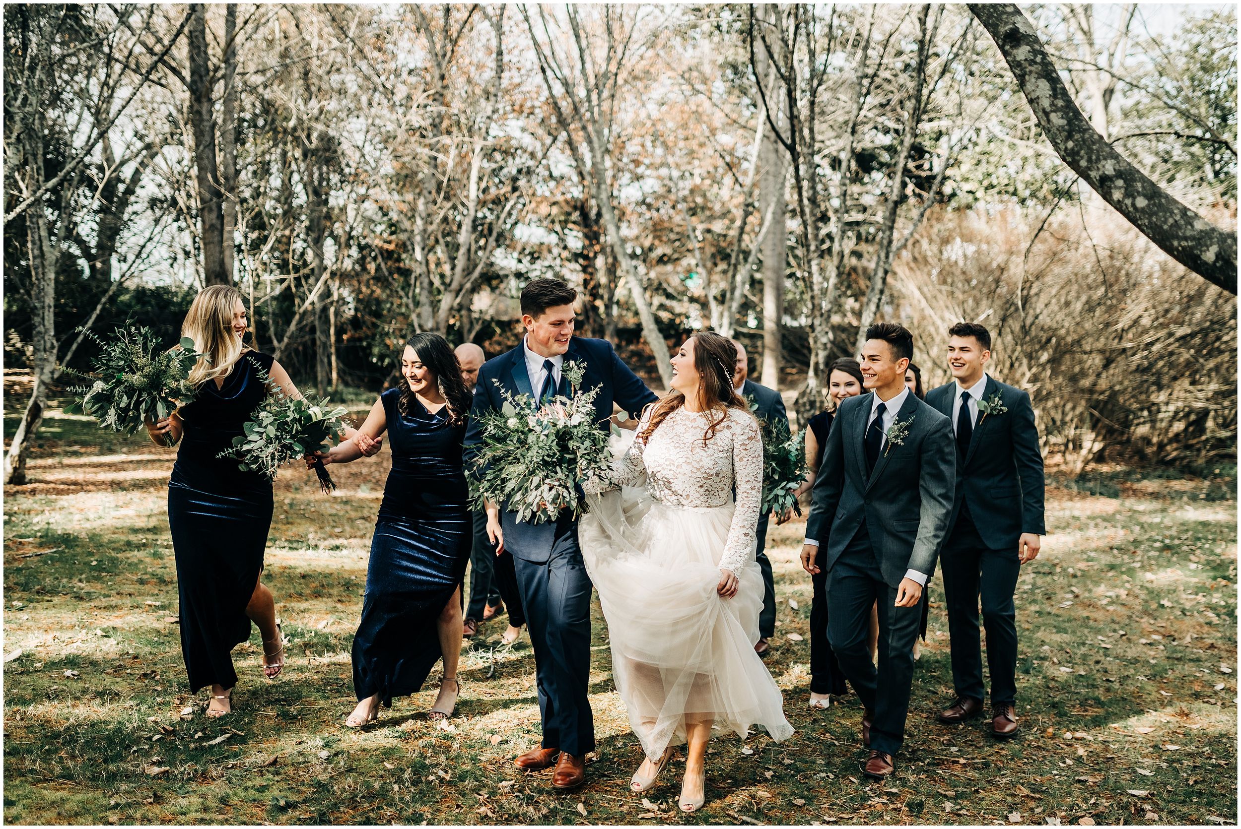 wedding party walking together