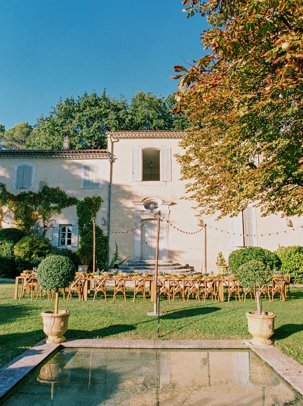 Welcome dinner at La Bastide de Ganay, Provence: A beautifully set table with delicious food and wine.
