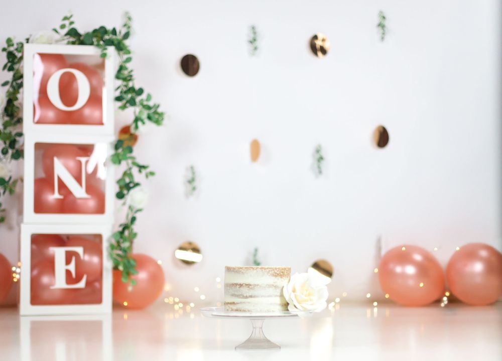 First Birthday Session, Cake Smash In Kingston Ontario, Rose Gold Cake Smash Theme And Idea