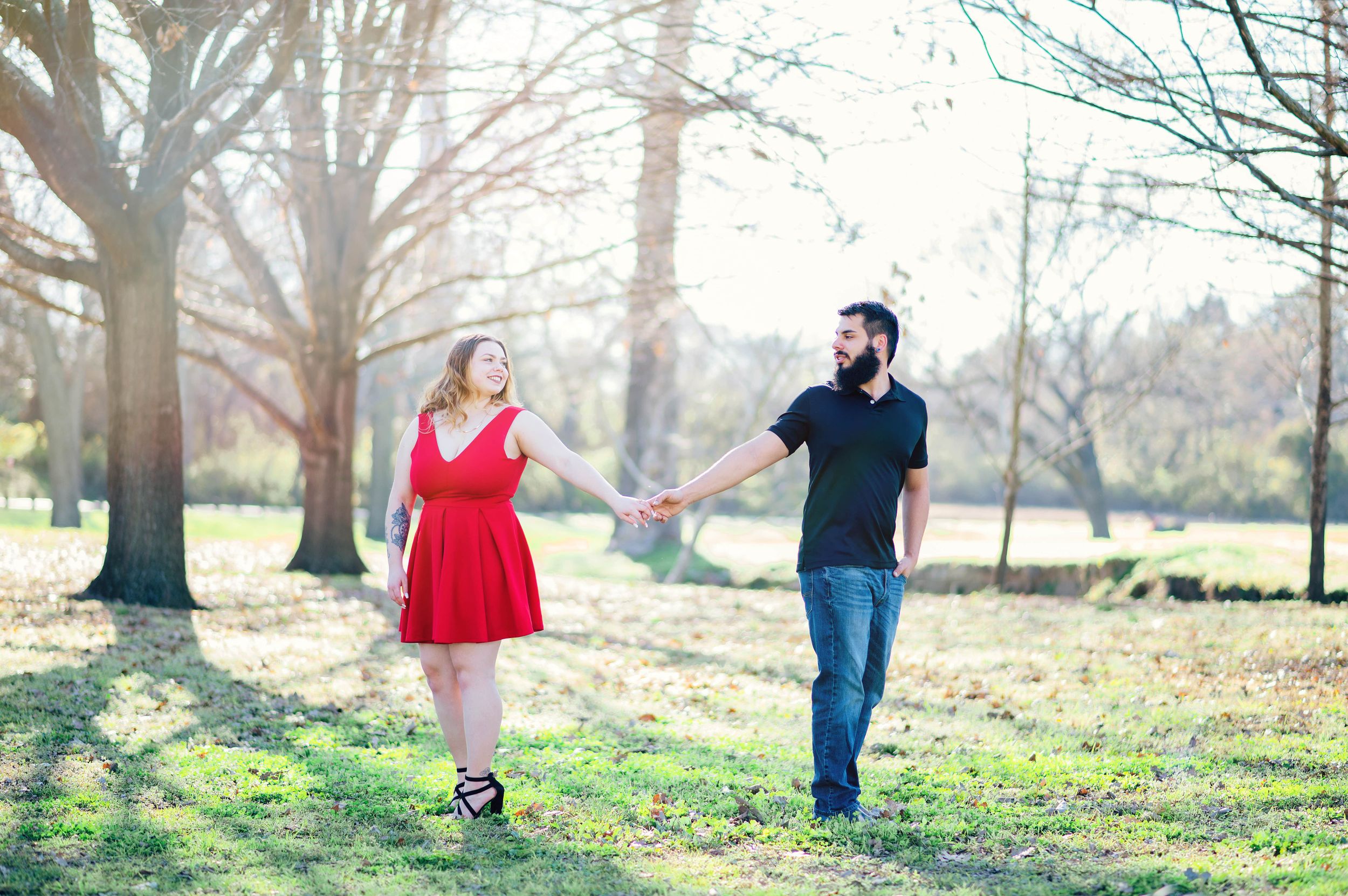 Engagement photo at White rock park dallas
