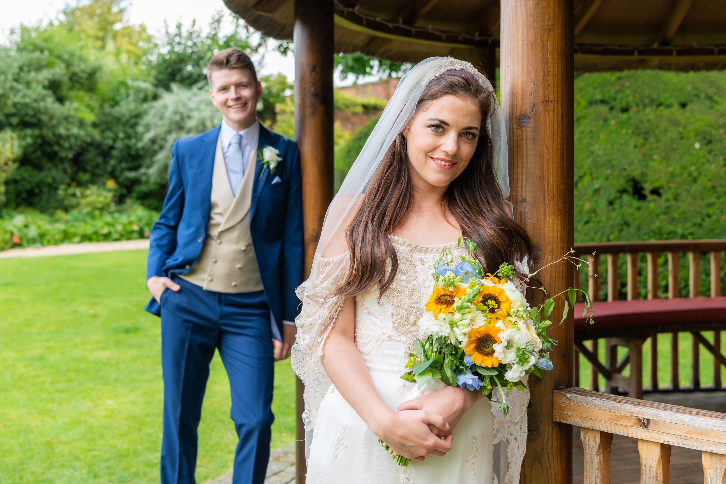 Bride and groom outside