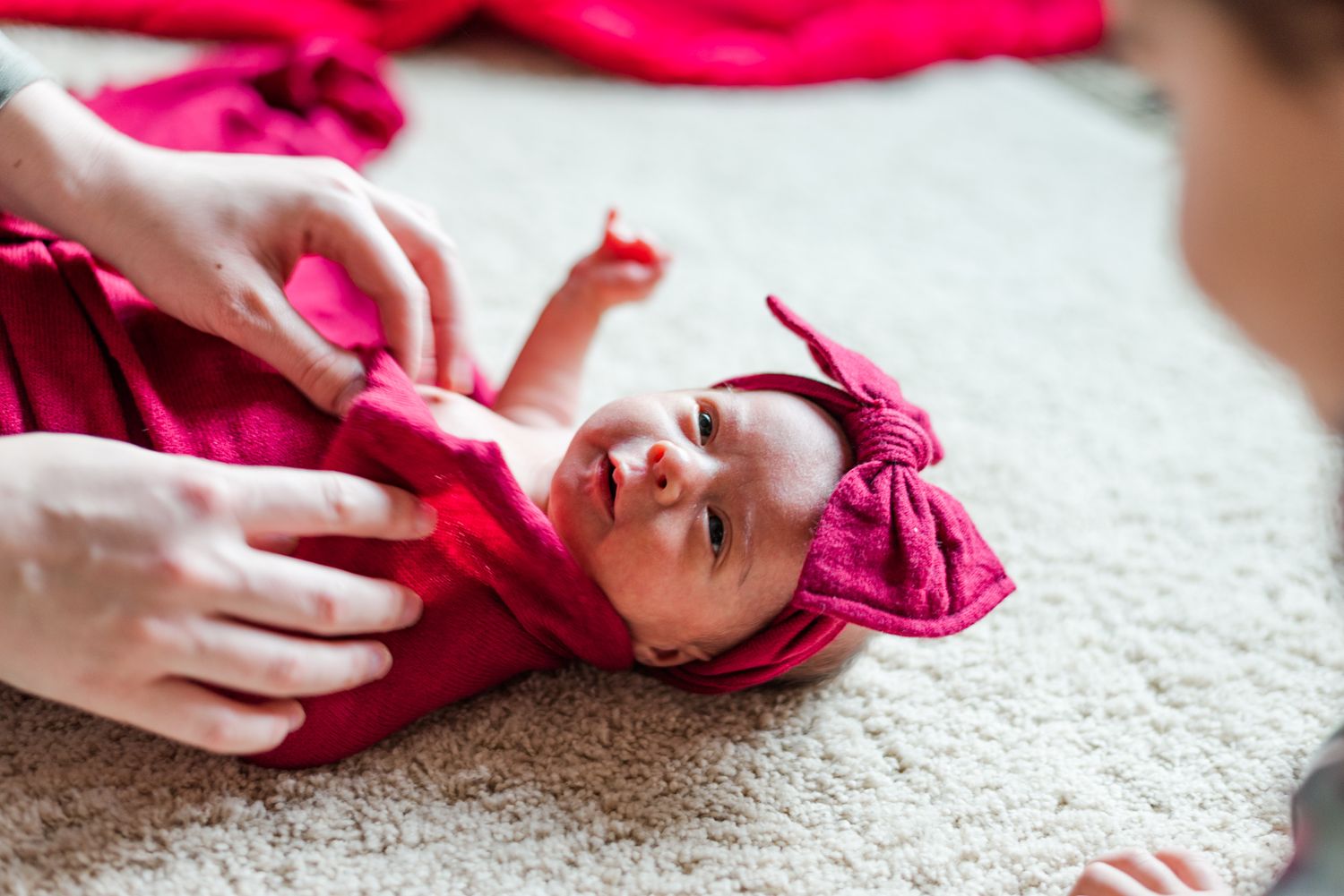 Newborn baby in pink wrap in Pittsburgh, Pennsylvania