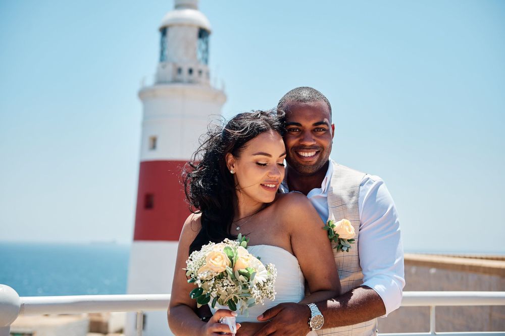 Portrait of a groom and bride at Europa Point