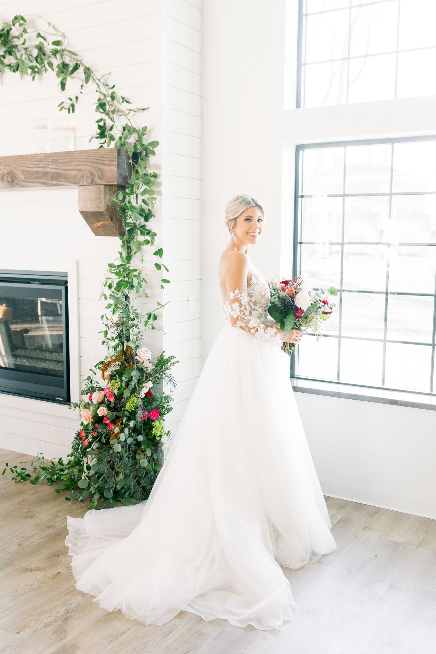 Light and airy 1868 Farmhouse Wedding in Boone, Iowa with Modern Dress bridal gown