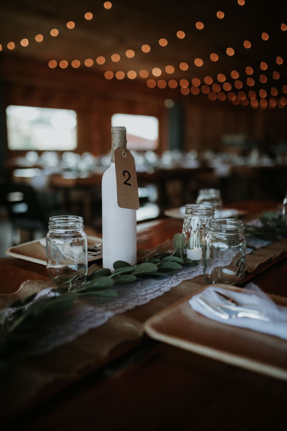 Wedding table decoration at Climbing Bines – Craft Ale & Hop Farm