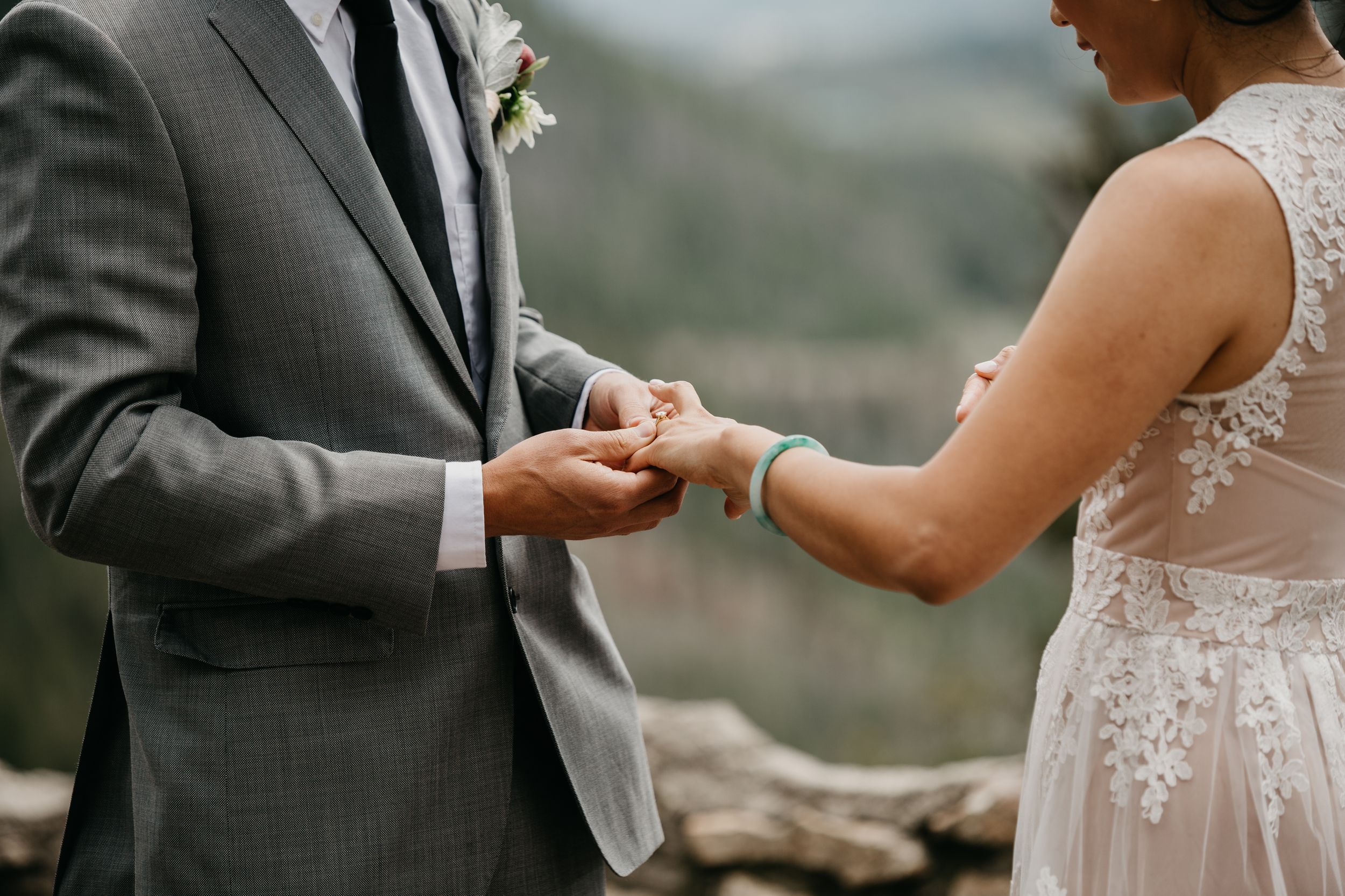 Close up of ring exchange wedding in Colorado