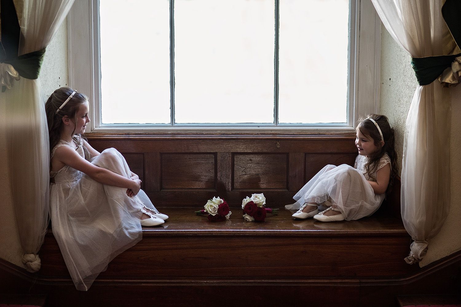 the window seat at stairs in Court Colman wedding