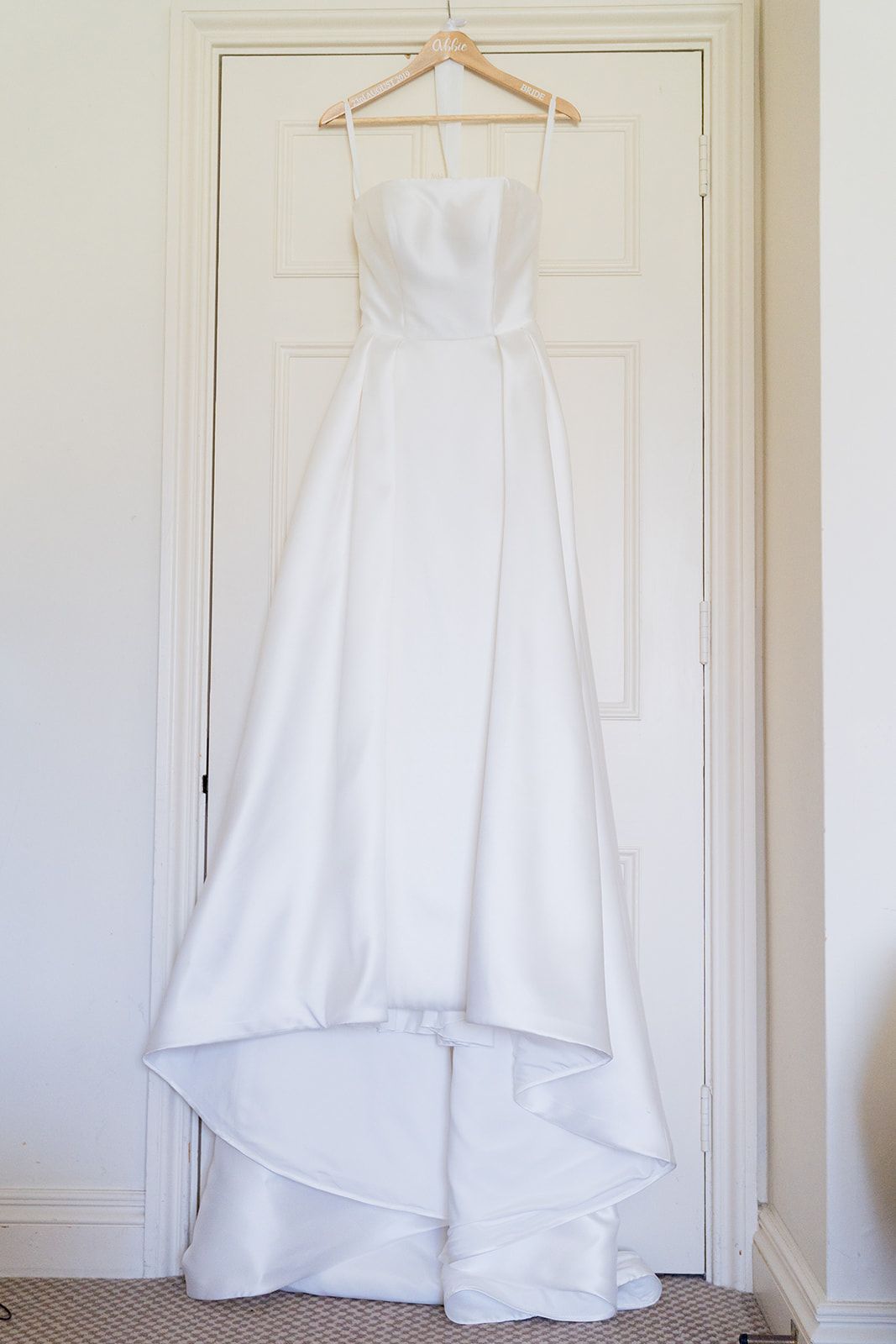 simple white strapless wedding gown