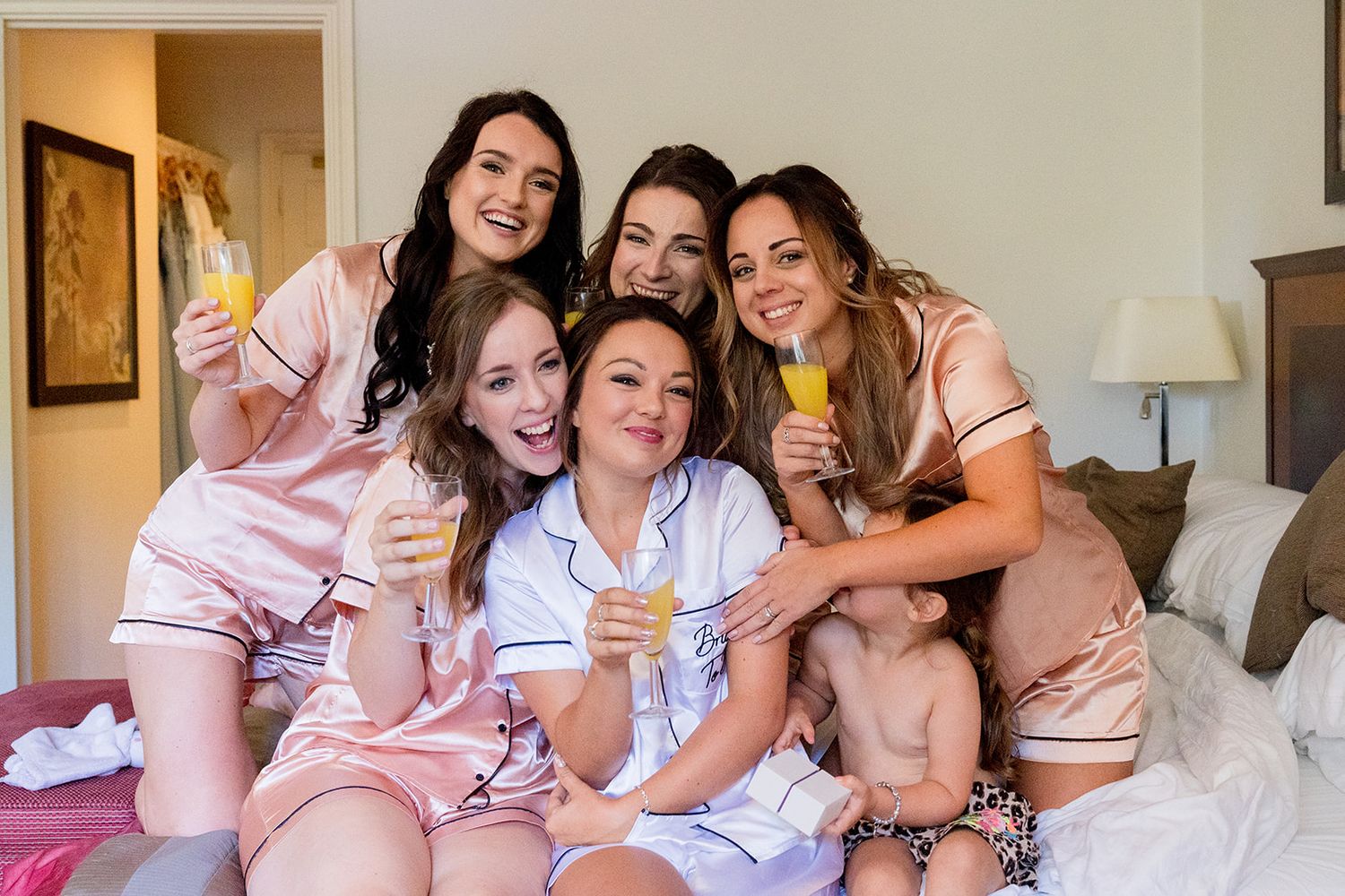 bride and bridesmaid group photos pyjamas