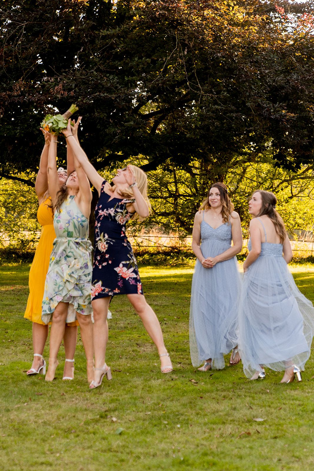 catching wedding bouquet