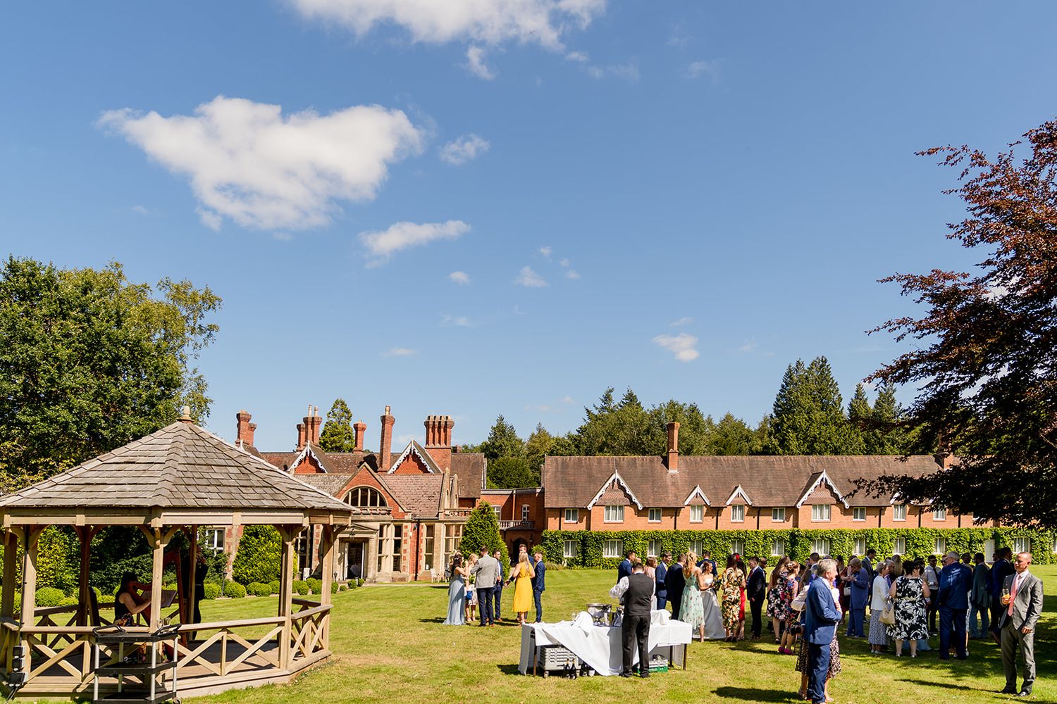 wedding reception in the garden at Audleys Wood Hotel Basingstoke