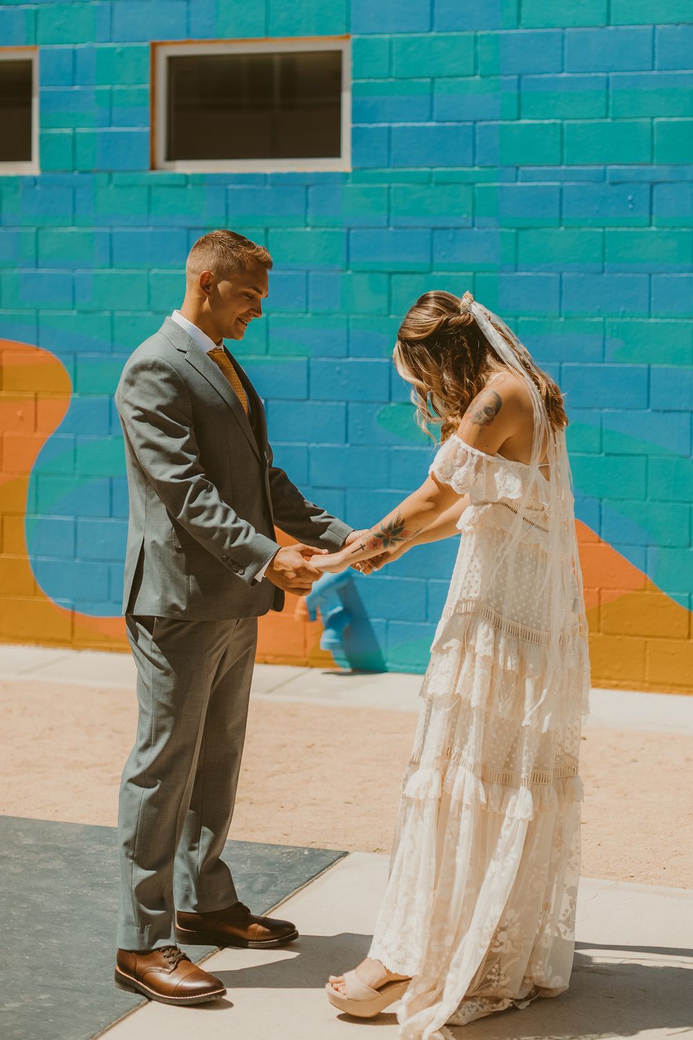 Bride and Groom sharing an intimate first look moment before the wedding ceremony