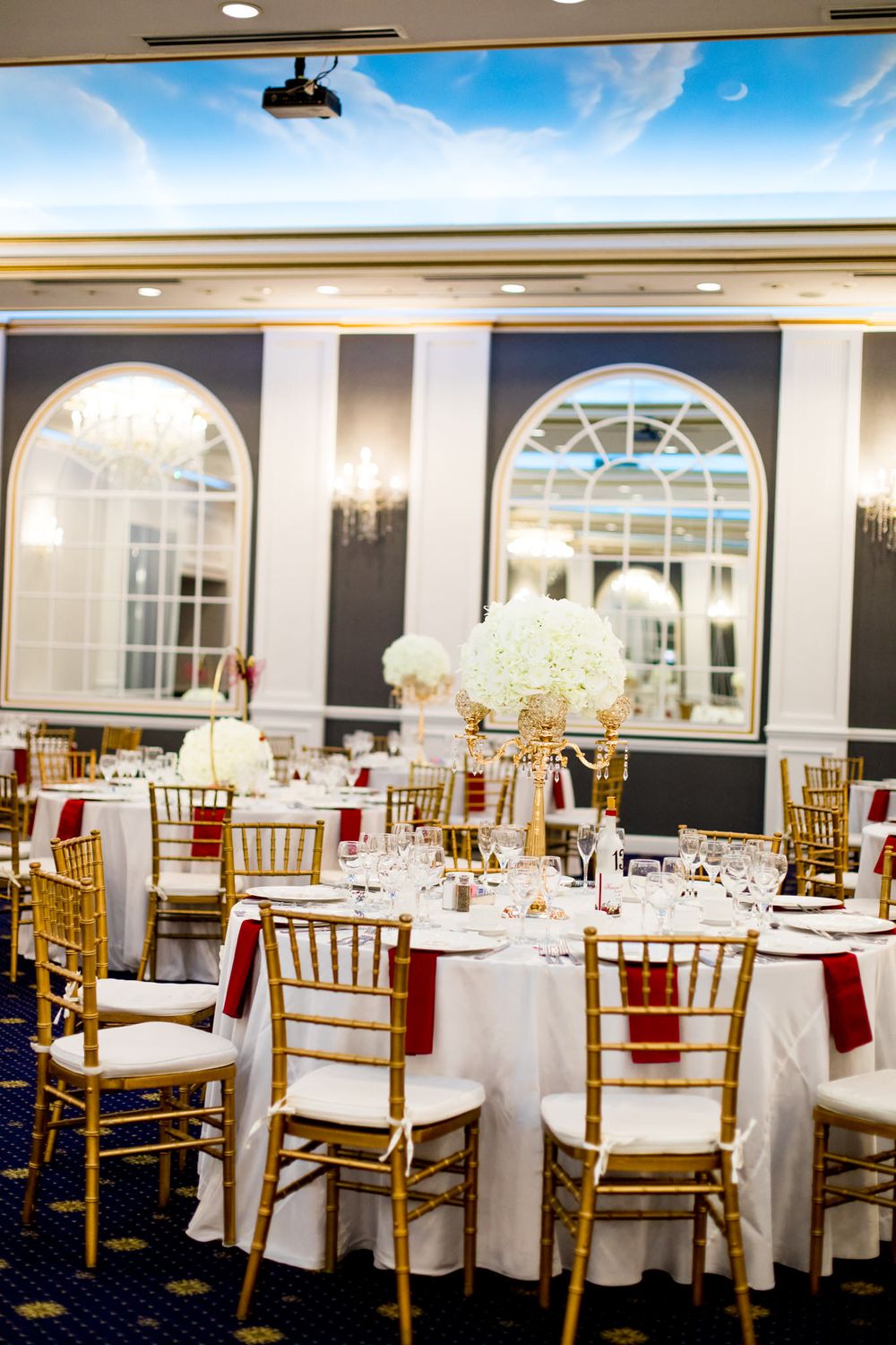 white table cloths and gold chairs complete fall chicago wedding reception