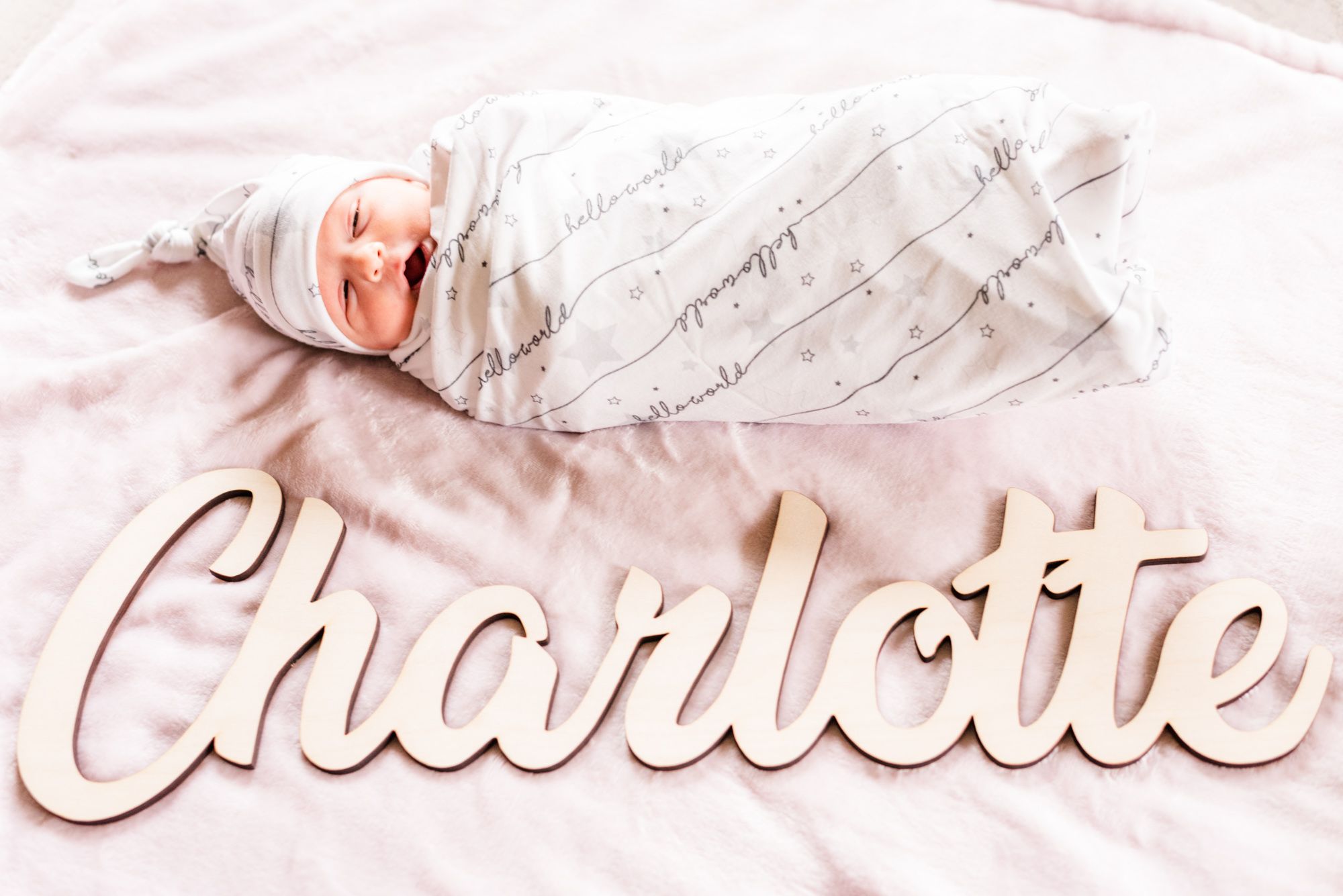 Newborn baby in wrap with name in Corsica, Pennsylvania