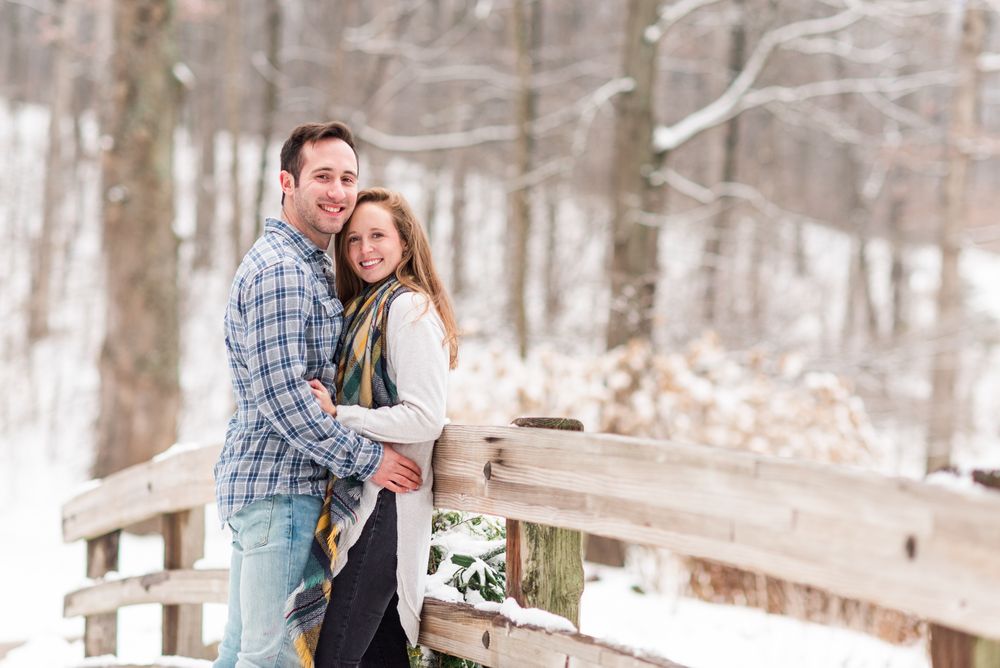 Winter and snow couple engagement in Harrisonburg Virginia