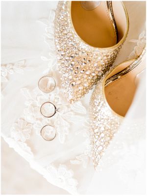 diamond bedazzled shoes and wedding rings for Chicago winter wedding