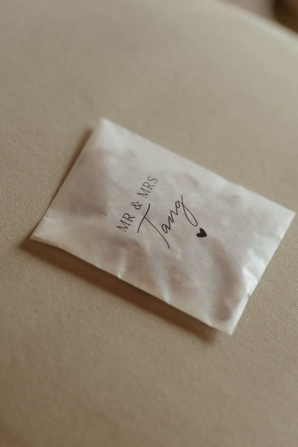 Wedding invitation envelope with 'Mr & Mrs' text at Crockwell Farm wedding