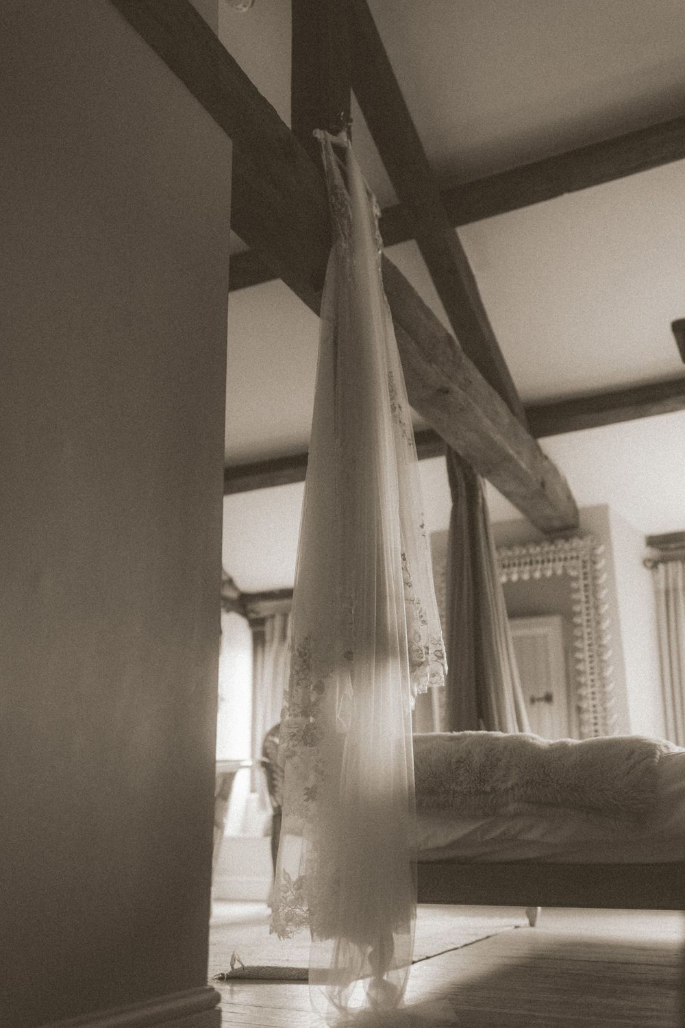 An ethereal white wedding veil at Crockwell Farm wedding