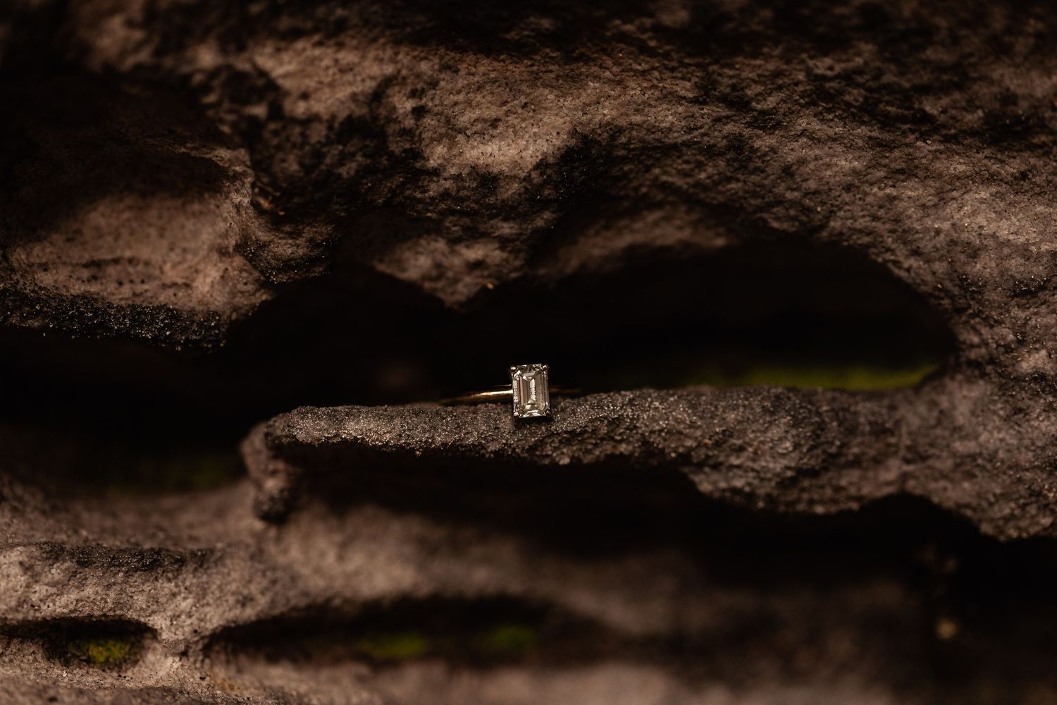 engagement ring in rock formation at Coopers Rock State Park