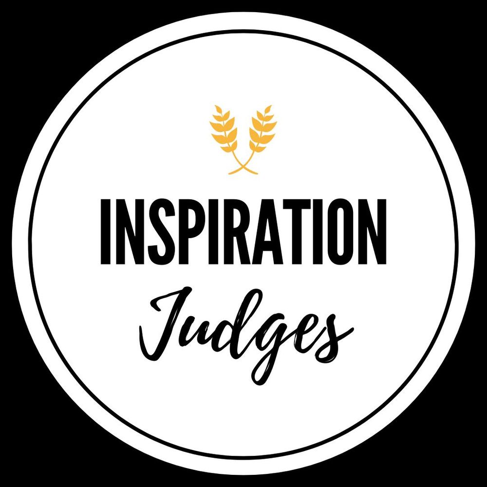 Black and white circular logo design for Inspiration Judges with wheat icon.