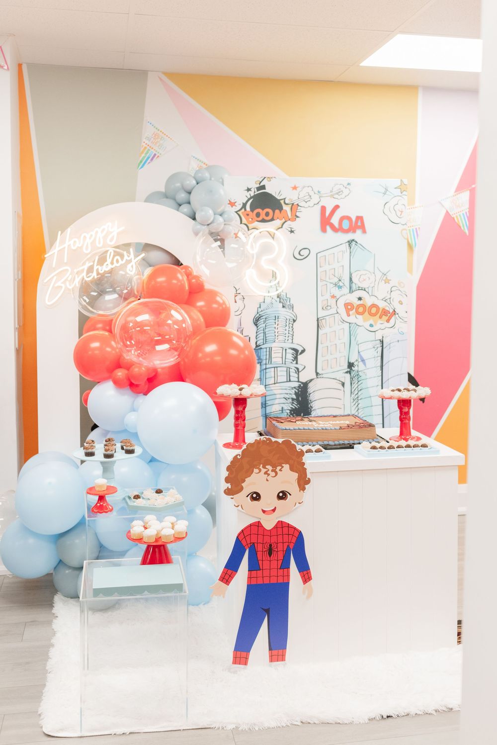 Aesthetic spider-man birthday decoration for boys at Toronto kids birthday party venue, captured by Jess GC Photography