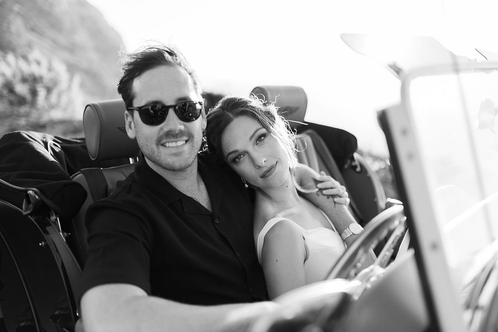 Intentional Franschhoek, Cape Town engagement session capturing soulful, effortless love with warm spring light, fun and a old school car.
