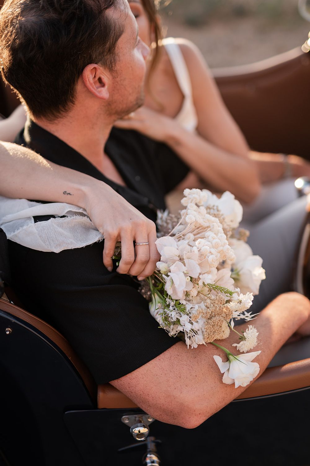 Intentional Franschhoek, Cape Town engagement session capturing soulful, effortless love with warm spring light, fun and a old school car.