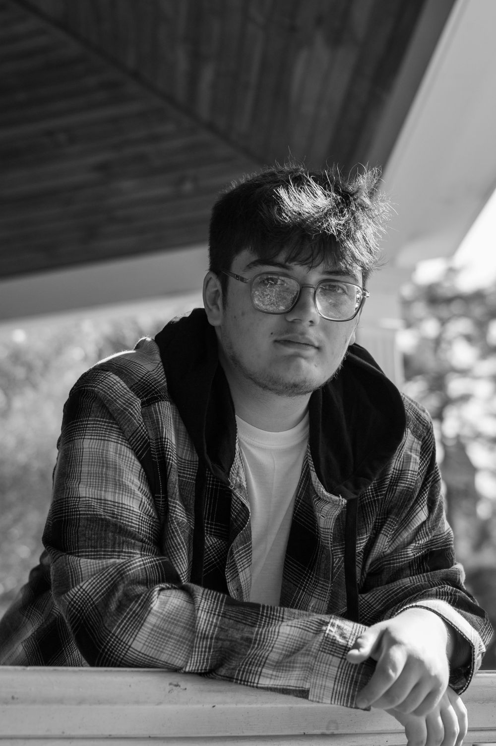 Black and white senior portrait