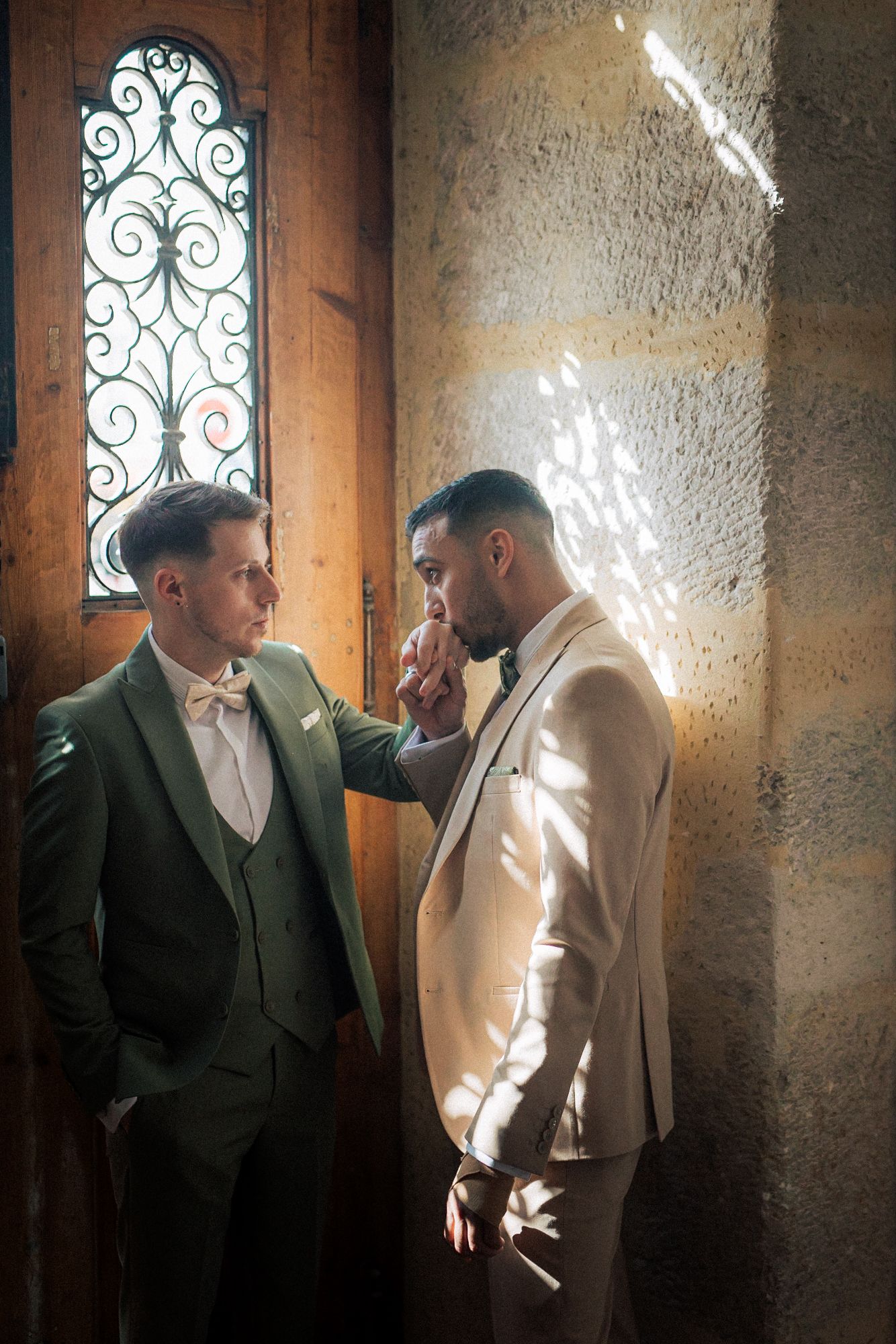gay wedding couple getting ready together for their wedding in portugal. by lisbon wedding photographer