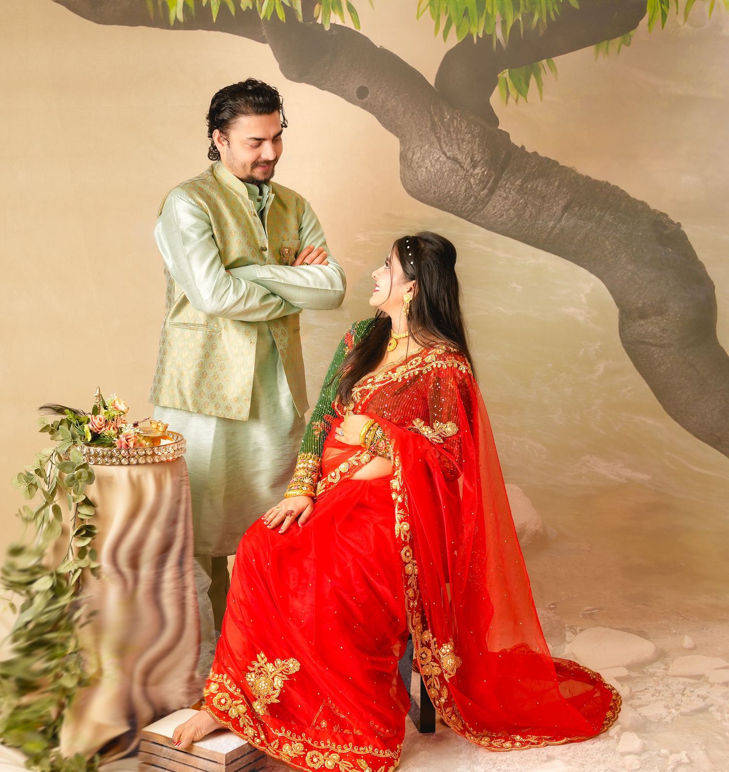 saree traditional nepal maternity couple pose telugu tamil south india pregnant photosession