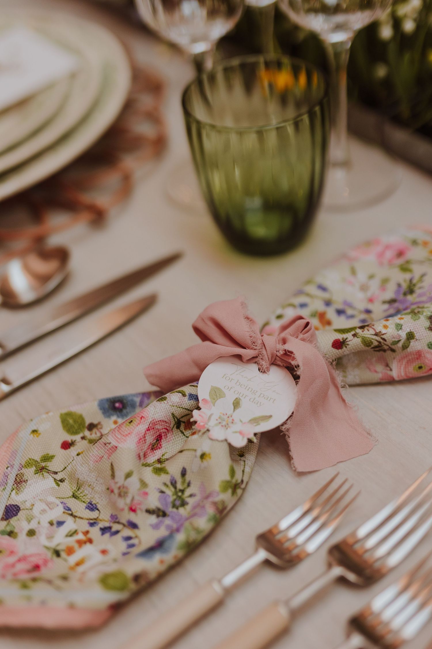 Elegant table settings with hand painted, personalised linen napkin