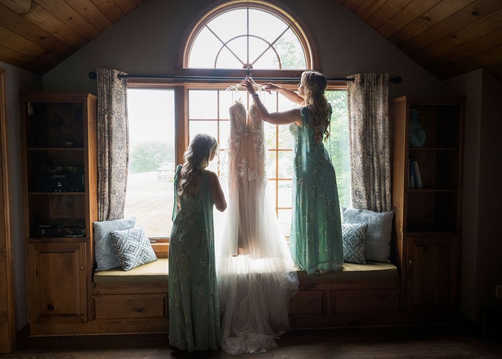 A series of rustic interior shots showing windows and natural light in a vintage building setting.