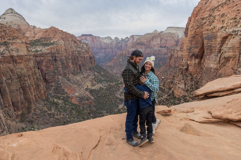 couple after their engagement in Zion national park