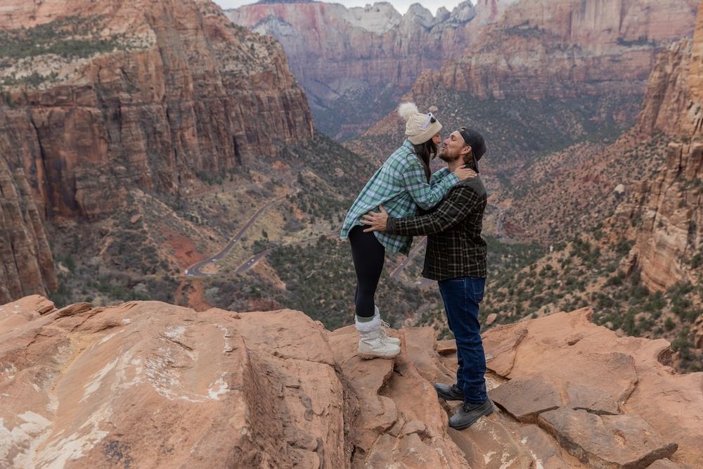 couple after their engagement in Zion national park