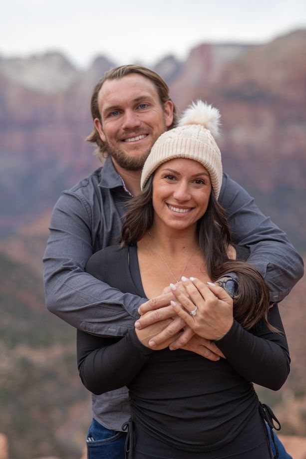 couple after their engagement in Zion national park
