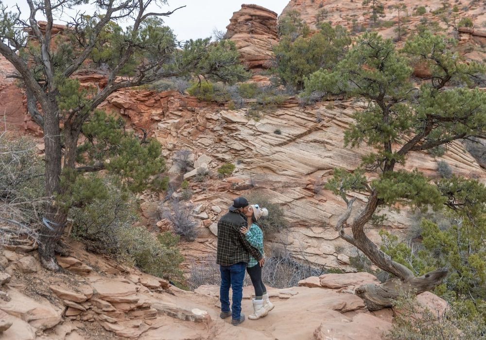 couple after their engagement in Zion national park
