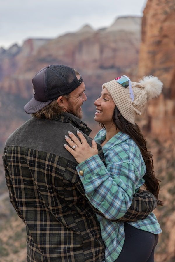 couple after their engagement in Zion national park